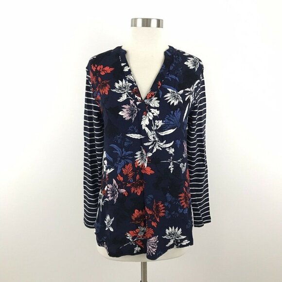 Joules Womens 4 Top Beatrice Floral Stripes Long - Picture 1 of 5